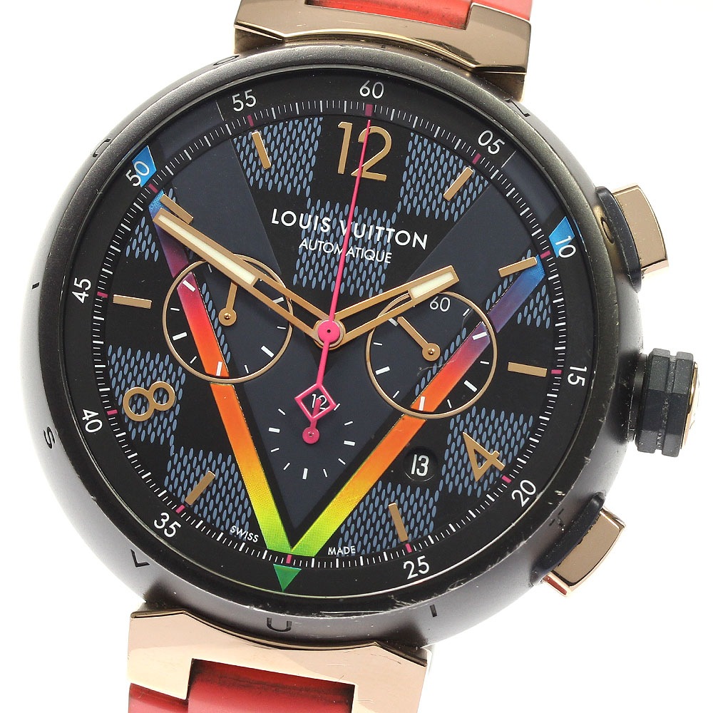 ルイヴィトン LOUIS VUITTON QA129 ダミエ コバルト Vレインボー クロノグラフ 渋谷限定 自動巻き メンズ 箱付き_805872【中古】