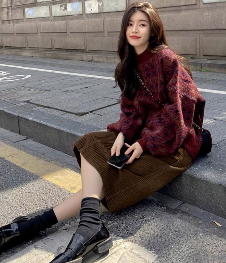 セットアップ デート モテアイテム ニットソー ペンシルスカート 長袖 モコモコ ふわふわ ウール コーデュロイ 可愛い きれいめ 上品 おしゃれ かっこいい 可愛い ラブリー キュート