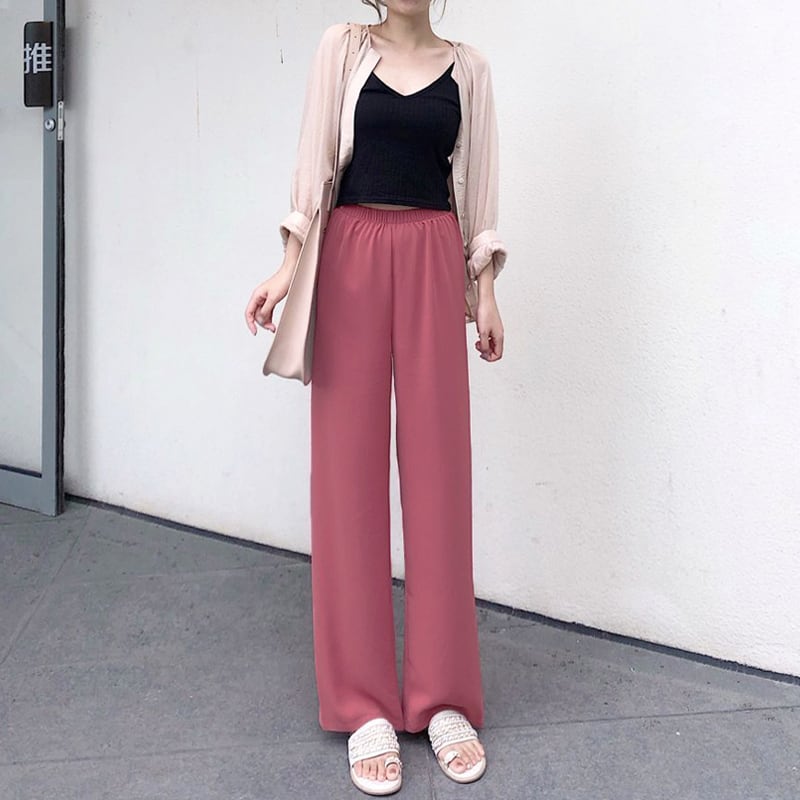 ラフパンツ ボトムス 長ズボン スラックス 無地 ナチュラルカラー レトロ フレアパンツ スリット ウエストゴム セミフレア パンツ ハイウエスト ストレッチ ストレッチ 美脚 動きやすい