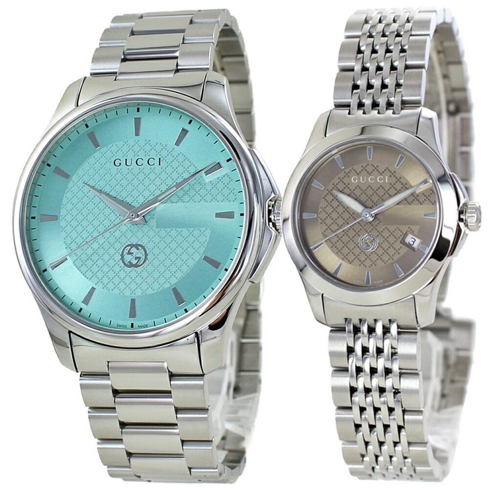 ペアウォッチ グッチ ペア 腕時計 手表 婚約 結婚 記念日 両親 プレゼント 高級時計 GUCCI Gタイムレス メンズ レディース お揃い カップル ペアギフト ターコイズブルー ブラウン ブレス