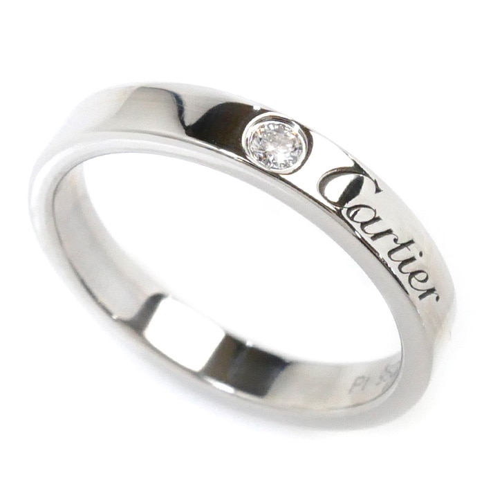 CARTIER カルティエ Pt950プラチナ C ドゥ エングレーブド 1Pダイヤ リング・指輪 B4051350 ダイヤモンド 10号 50 4.7g レディース 中古 美品