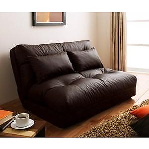 日本製 合皮レザー フロアソファベッド 1.5人掛け 5段階リクライニング 座面と背もたれにはたっぷソファベッド