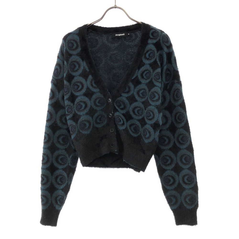 総柄 長袖 ニットカーディガン M ブラック×グリーン レディース 5,351円