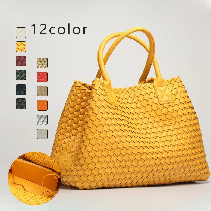 トートバッグ レディース ハンドメイドバッグ 編み込みトートバッグ メッシュトートバッグ PUレザー イントレチャート 編みバッグ 編みこみ メッシュ編み メッシュトート マチ広 バッグ メッシュ 手