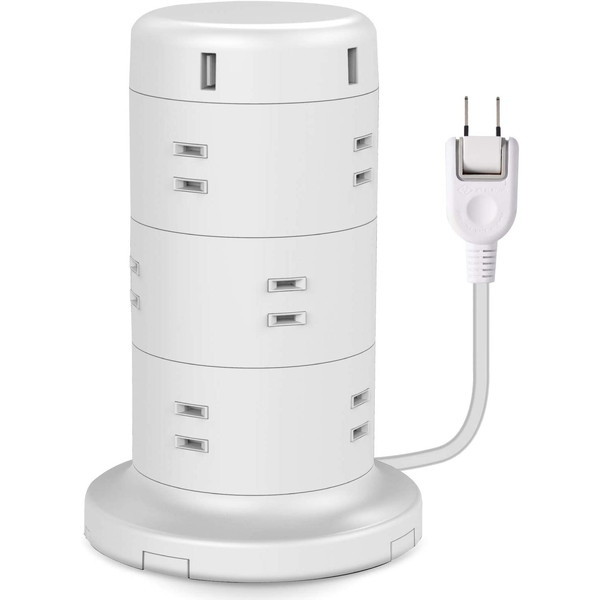 ECT-0720WH [電源タップ 12個口 2P 雷サージ トラッキング防止 ほこり防止 USBポート付き タワー型 2m ホワイト] メーカー直送