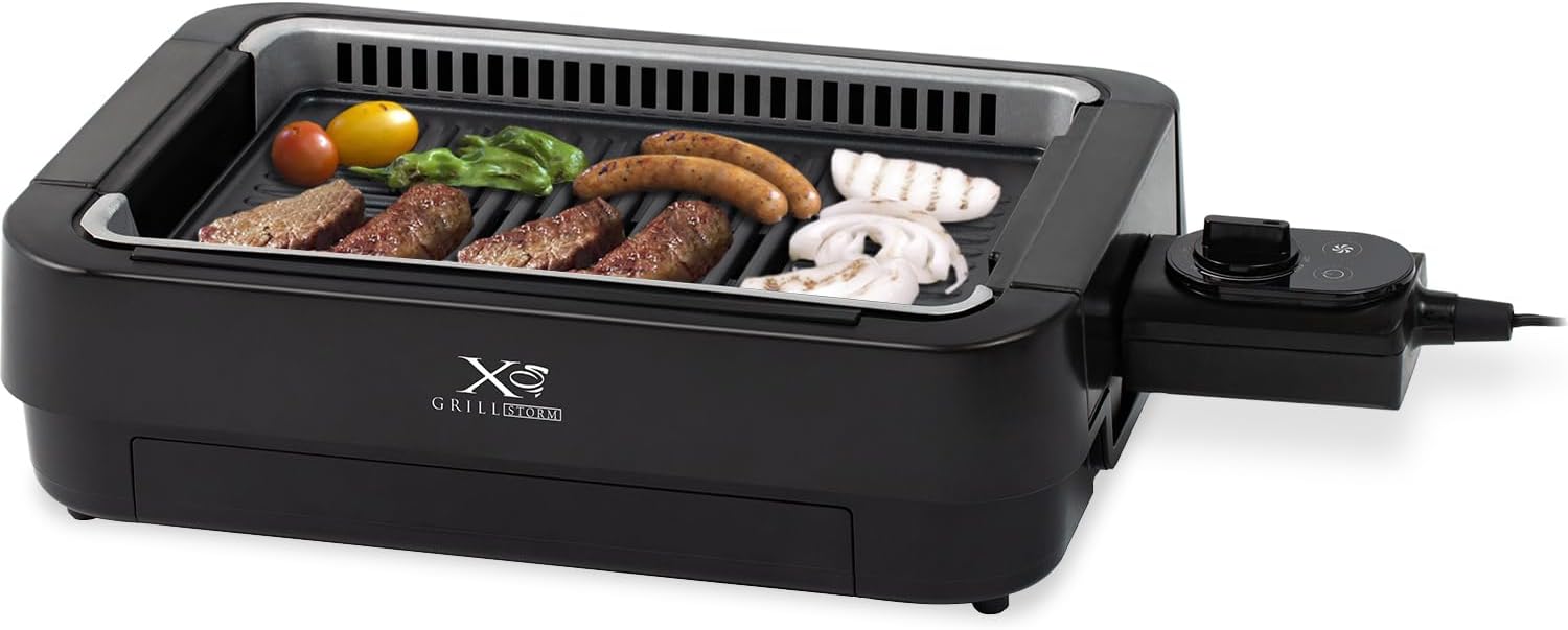 [山善] 煙の少ない 焼き肉グリル XGRILL STORM 一人暮らし 二人暮らし コンパクト 「素早く美味しく焼ける」 ホットプレート 吸煙機能付き 煙約85%カット 保温~230度