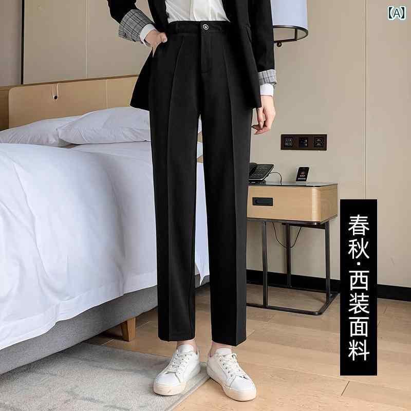 スラックス レディース 夏 薄手 クロップドパンツ ストレート センタープレス 後ろゴム ポケット ハイウエスト ソフト しわにりにくい カジュアル オフィス シンプル 黒 大きめサイズ