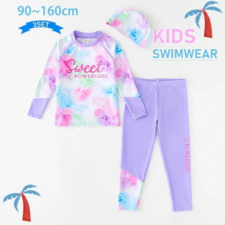 キッズ 子供用 女の子 UV対策 水着 水着 フィットネス ラッシュガード 水着 海水パンツ 【7月の新作特典】キッズ セット水着 スクール こども 長袖 日焼け防止 3点セット 水着 キャラクター