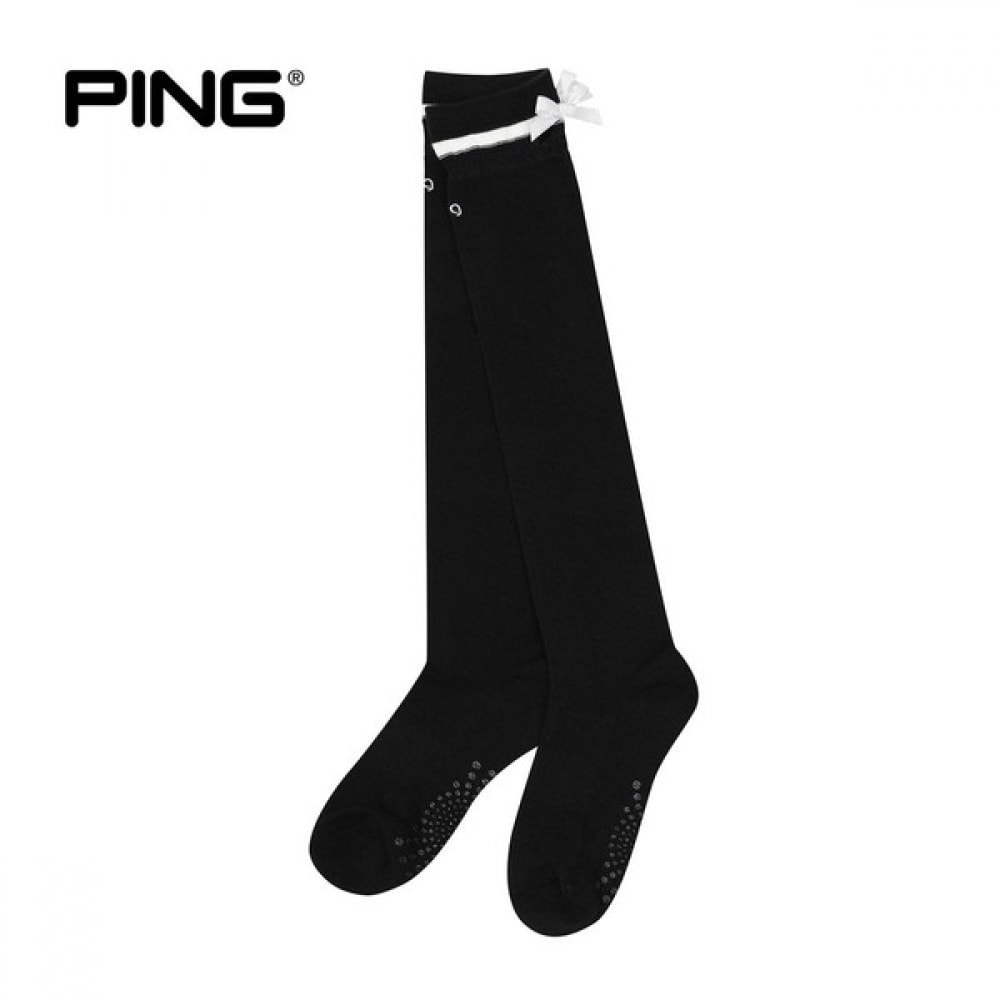 [ping] レディースラインカラーリボン飾りニーソックス