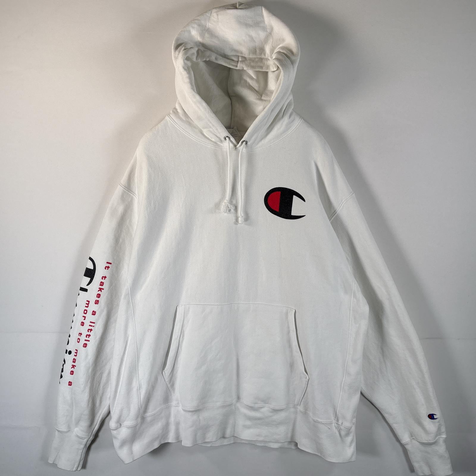 古着 パーカー リバースウィーブ 大きいサイズ 復刻 フーディー ワンポイントロゴプリント 袖ロゴ X LARGE ホワイト メンズ 5,544円