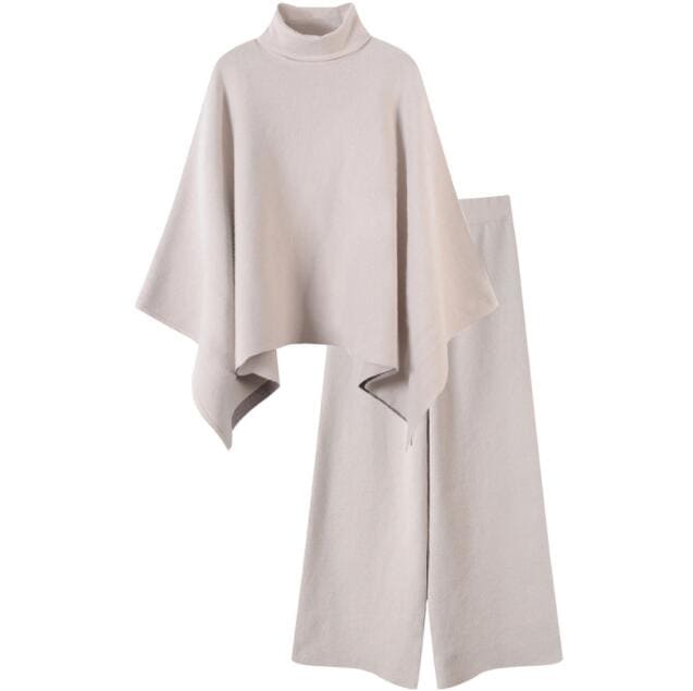 全4色 ニットセットアップニットポンチョ+ガウチョパンツレディースファッション トップス ニット セーター セーター
