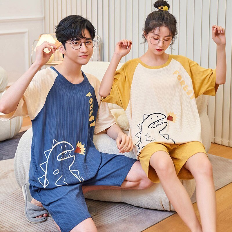 カップル ペアルック ルームウェア 上下セット 半袖 パジャマ メンズ 部屋着 レディース 綿