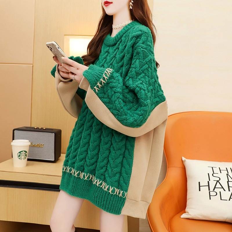 トップス ニット セーター レディース 長袖 Uネック アシンメトリー ストリート 切り替えデザイン バイカラー ドッキング オーバーサイズ ニット ケーブルニット かわいい 大人可愛い きれいめ お