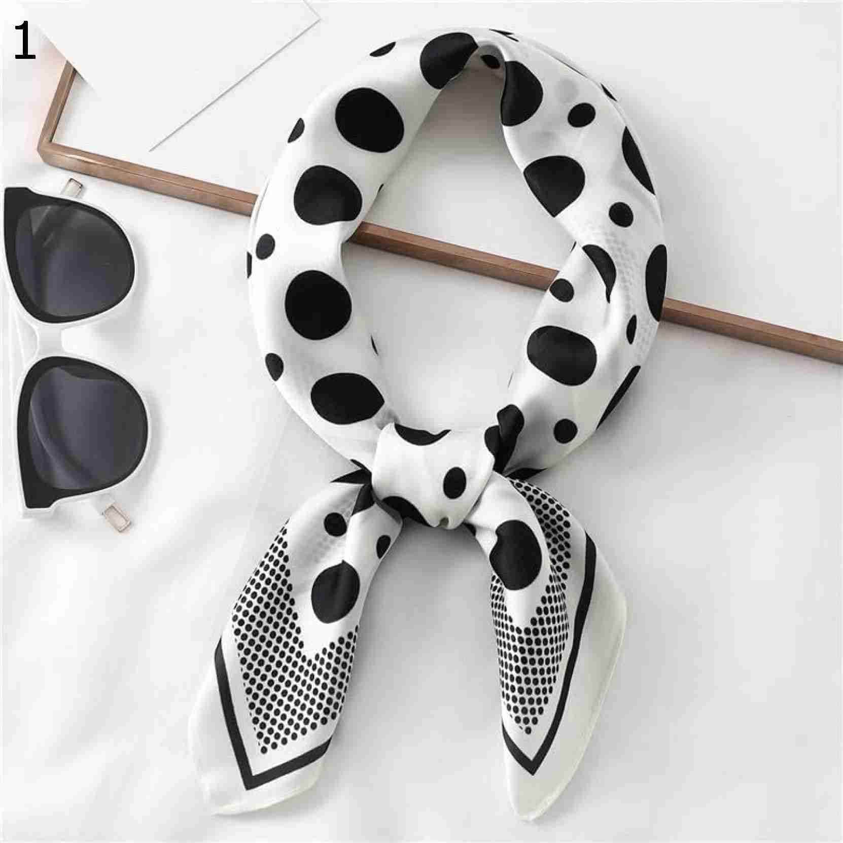 【20%OFFクーポン～】ドット柄 スカーフ バッグ小物 ハンカチ サテン レディース スクエアスカーフ レディース ラップ ヘッドスカーフ ショール スカーフ (Color : caramel S