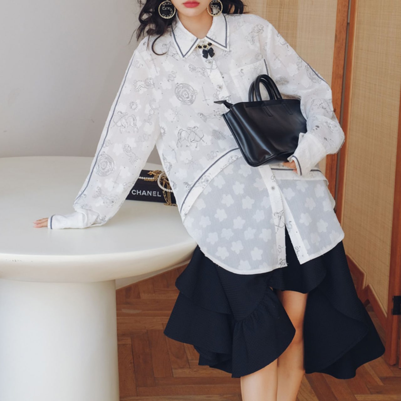 アシメンメトリー ミドル丈 フリル スカート OHCA0171