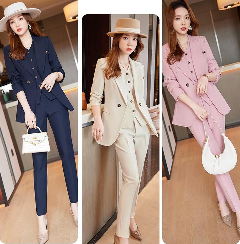 韓国ファッション ３色 長袖ジャケット+パンツ＋ベスト 通勤 OL テーラード 着痩せ フォーマル レディーススーツ 3点セット パンツ スーツ ベスト 着痩せ 洗える ビジネス用 面接 5号-17号