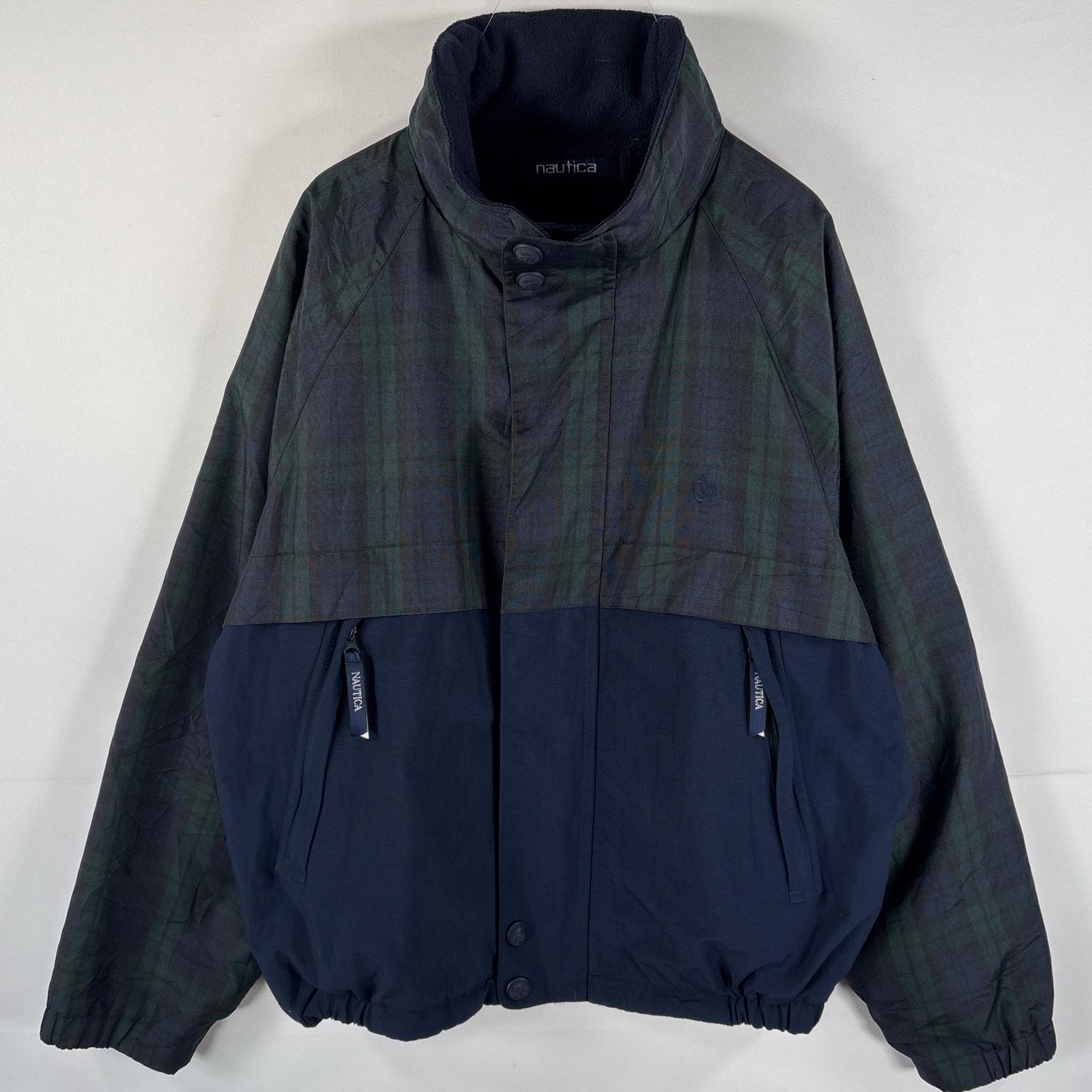 古着 90s/90年代 リバーシブルジャケット ワンポイントロゴ刺繍 L ネイビー グリーン チェック メンズ