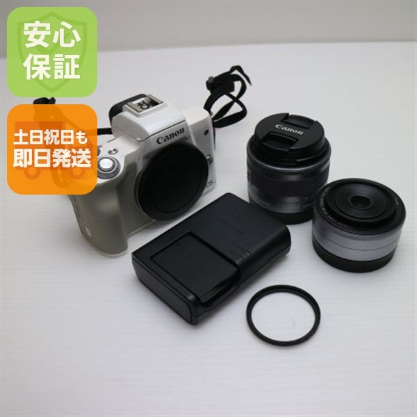超美品 EOS Kiss M ダブルレンズキット ホワイト ミラーレス一眼 Canon 49