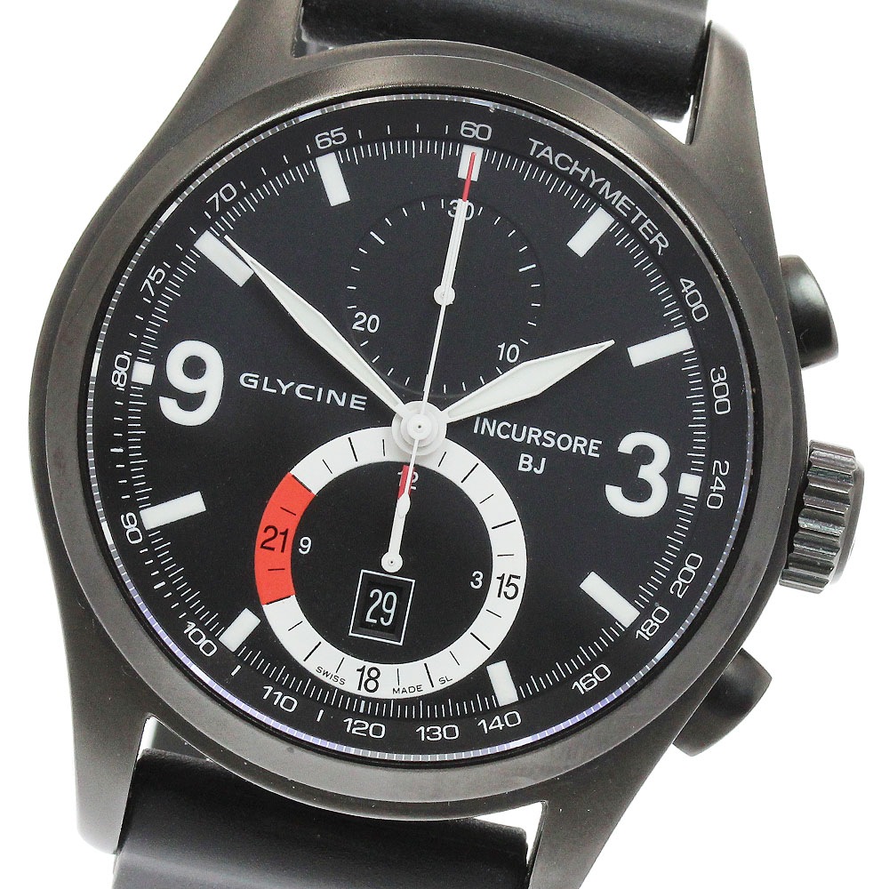 グリシン GLYCINE 3871 インクルソーレ ブラックジャック クロノグラフ 手巻き メンズ 良品 _914282【中古】