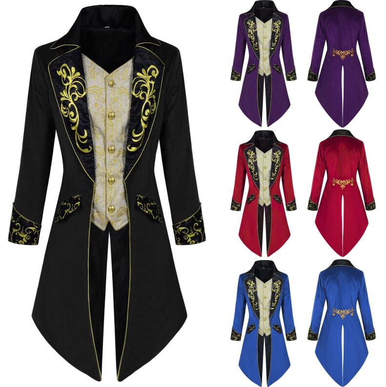 大人用コスチューム ロング丈ジャケット 燕尾服 舞台衣装 中世紀欧風 王子様 伯爵 貴族コスプレ 吸血鬼 ステージ衣装 ハロウィンコスチューム ハロウィンパーティー 舞台劇 学園祭 お芝居 舞台衣裳
