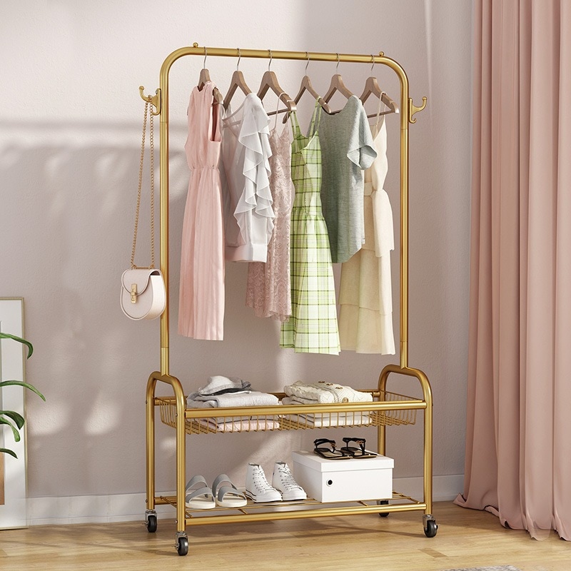 床置き垂直コートラック家庭用寝室衣類乾燥収納バスケット付き衣類ラックバルコニー取り外し可能な衣類ラック