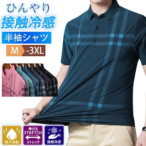 ポロシャツ メンズ 半袖 チェック 接触冷感 ボタンダウンシャツ 涼しい カジュアル ビジネス 紳士服 着痩せ 薄手 夏物 ゴルフウェア トップス 父 超PayPay祭