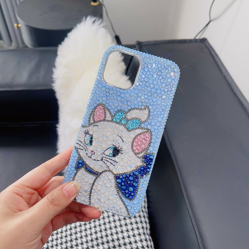 ハンドメイド iPhoneケース マリー キラキラのラインストーン iPhone16/15/14/13/12/11ケース Plus Pro Max メアリー・キャット