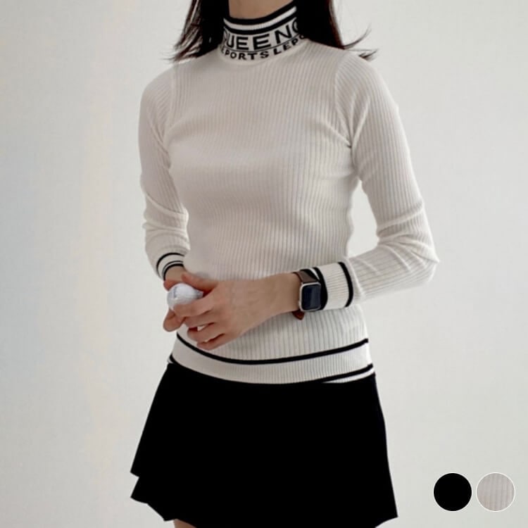 ゴルフウェア レディース 韓国 セーター ニット ハイネック ライン ロゴ インナー おしゃれ 柄