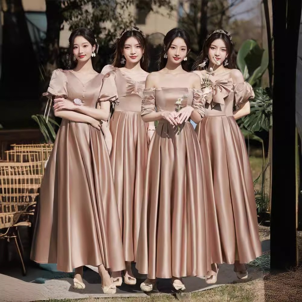 ブリスマイドドレス秋と冬のサテン女性の気質のためのハイエンドドレス結婚式の姉妹グループの親友ドレス