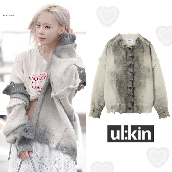 AESPA ウィンター 着用 [ULKIN LSD COLLECTION] Spray Oversized Cardigan Grey