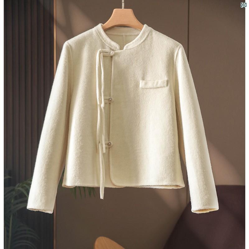 レディース ファッション　オシャレ　カジュアル　かわいい　綺麗 KouMijiaら 簡単 還元率 上ります 中華風 ショート グレー 両面 ウール コート レディース