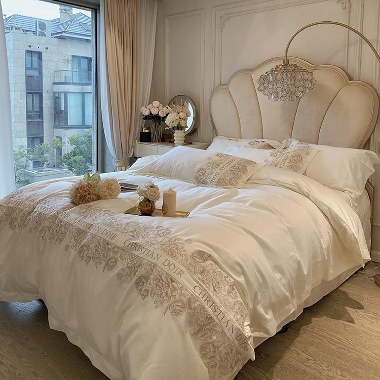 軽量贅沢風100本長綿4点セット乙女心重工刺繍布団カバー柔らか全綿寝具1.8