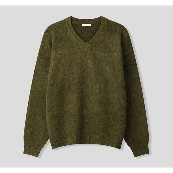 メンズリチャードエアウールVネックニット長袖TシャツAT-KN-Q019-オリーブ