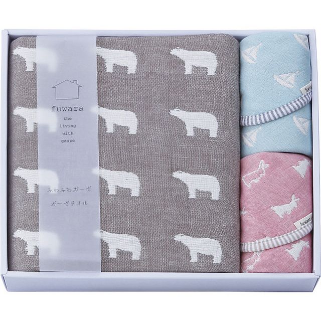 ふわら 六重織バスタオル/タオルハンカチセット ブラウン