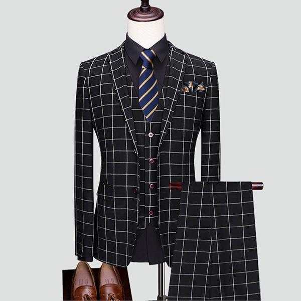 メンズスーツ ビジネススーツ スリム セットアップ メンズ おしゃれスーツ スリーピーススーツ ３点セット チェック柄