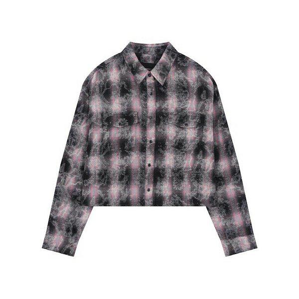 【女性】チェック クロップド 長袖シャツ (B253SH500P) (P003772644)