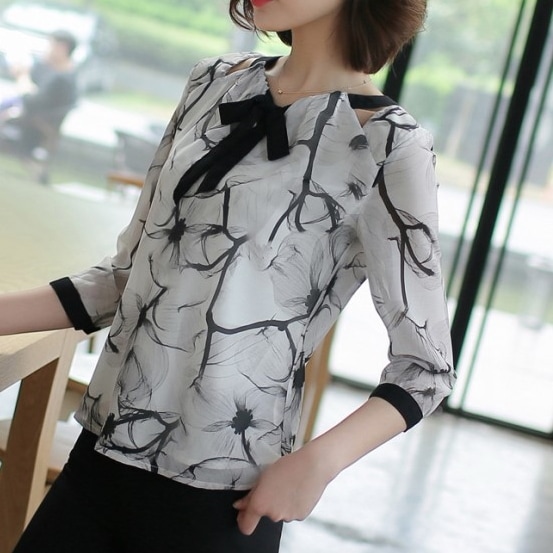 トップス レディース ブラウス トップス 袖あり 7分丈 リボン ボリュームスリーブ パフスリーブ ハイネック プルオーバー ストレート ライン きれいめ 大人 上品 おしゃれ バルーンスリーブ