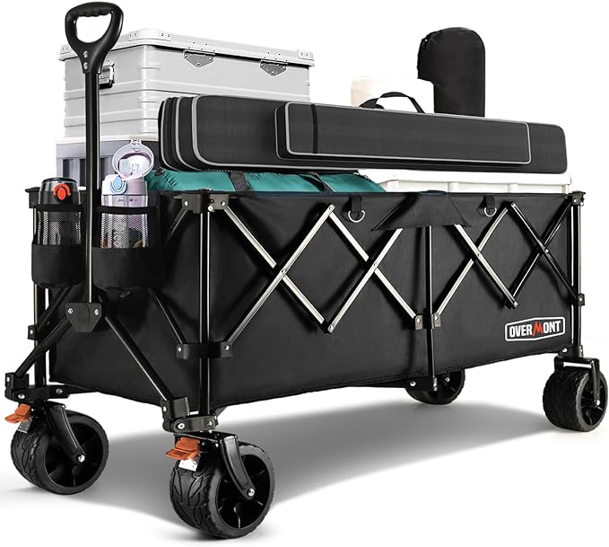 特大容量300L アウトドアワゴン 耐荷重200kg ベアリング付き 荷室加長 キャリーワゴン キャリーカート キャンプカート 長物対応 大型タイヤ ブレーキ付き 折りたたみ ワンタッチ収束式 キャン