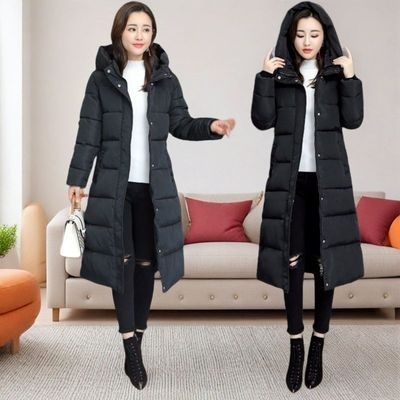 レディース 厚手ウエスタンスタイルダウンコットンジャケット ミモレ 長袖 フード スリム 細身 ストレート Iライン きれいめ シンプル カジュアル 上品 ラフ クール エレガント モダン 存在感