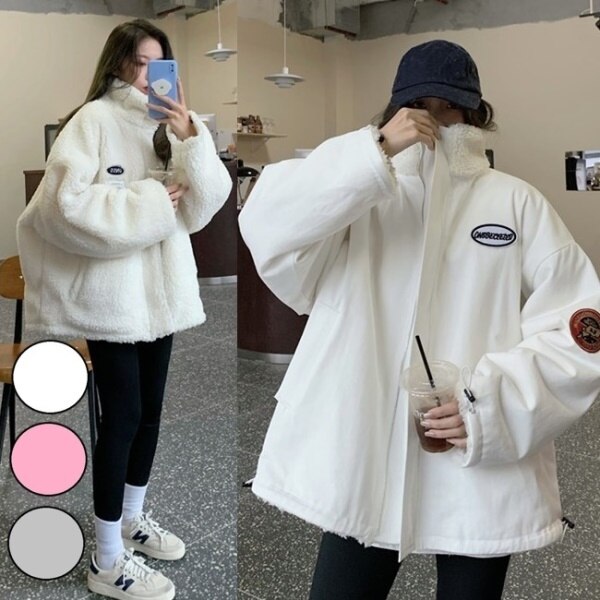 ボア リバーシブル ジャケット レディース ロゴ ブルゾン 韓国 ファッション レディース ビッグシ