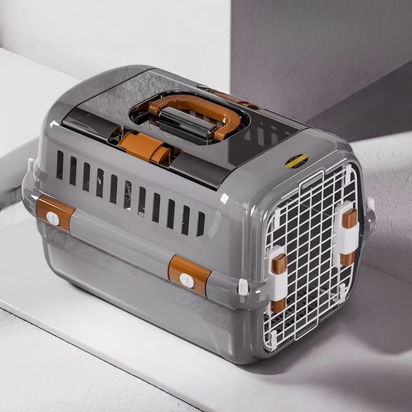 N&S ペットキャリー ハードタイプ トップオープン 小型犬 猫用 S/Mサイズ 通気性 軽量 丈夫 IATA基準対応 飛行機 車 旅行 通院 ホワイト グレー ブラウン HKX02 (グレー M（