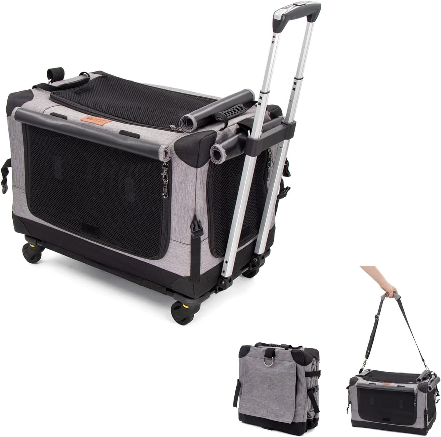 次世代 3WAYペットキャリーコンテナ キャリーカート 分離で使用可能 カバー丸洗い 静音キャスター 折りたたみ収納 900Dオックスフォード 三面メッシュ 小型犬 猫 小動物 耐荷重15kg (シル