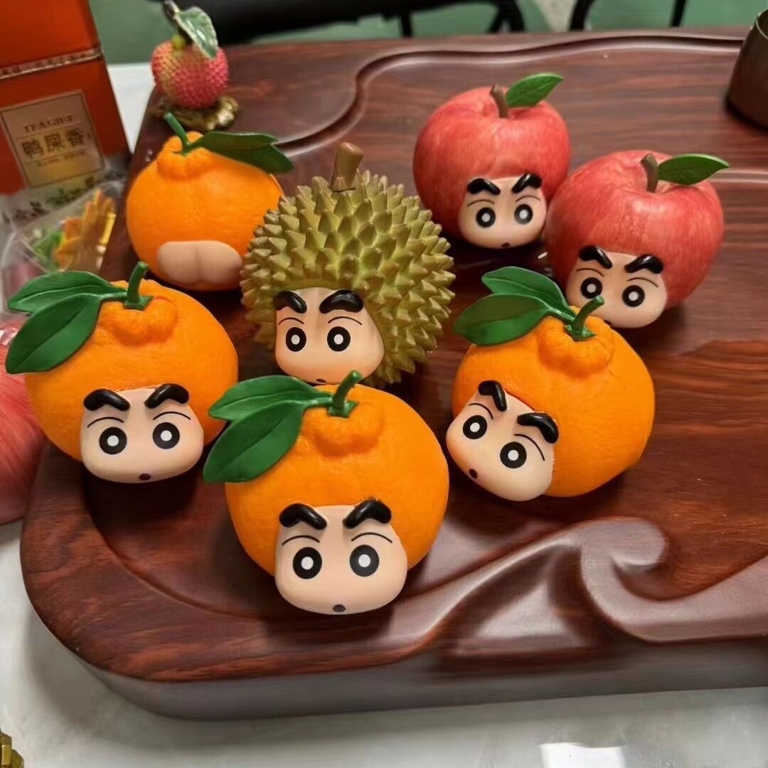 qバージョン クリエイティブフルーツシリーズ クレヨン アップル バナナ ドリアン オレンジ 口をとがらせた口 アニメーションフィギュア