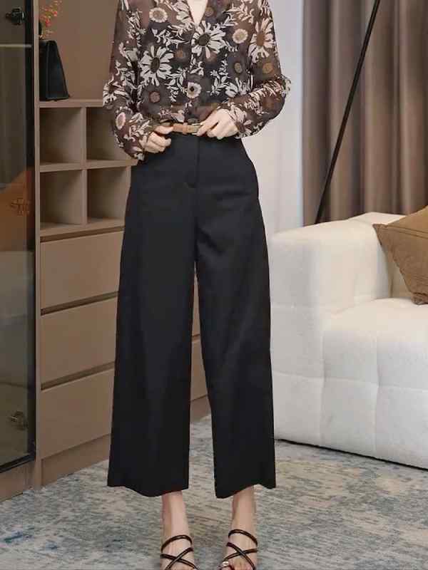 レディース ファッション オシャレ カワイイ シンプル 人カワイイ きいサイズ ハイウエスト 薄手 黒 快適 九分丈 パンツ カジュアル ストレート