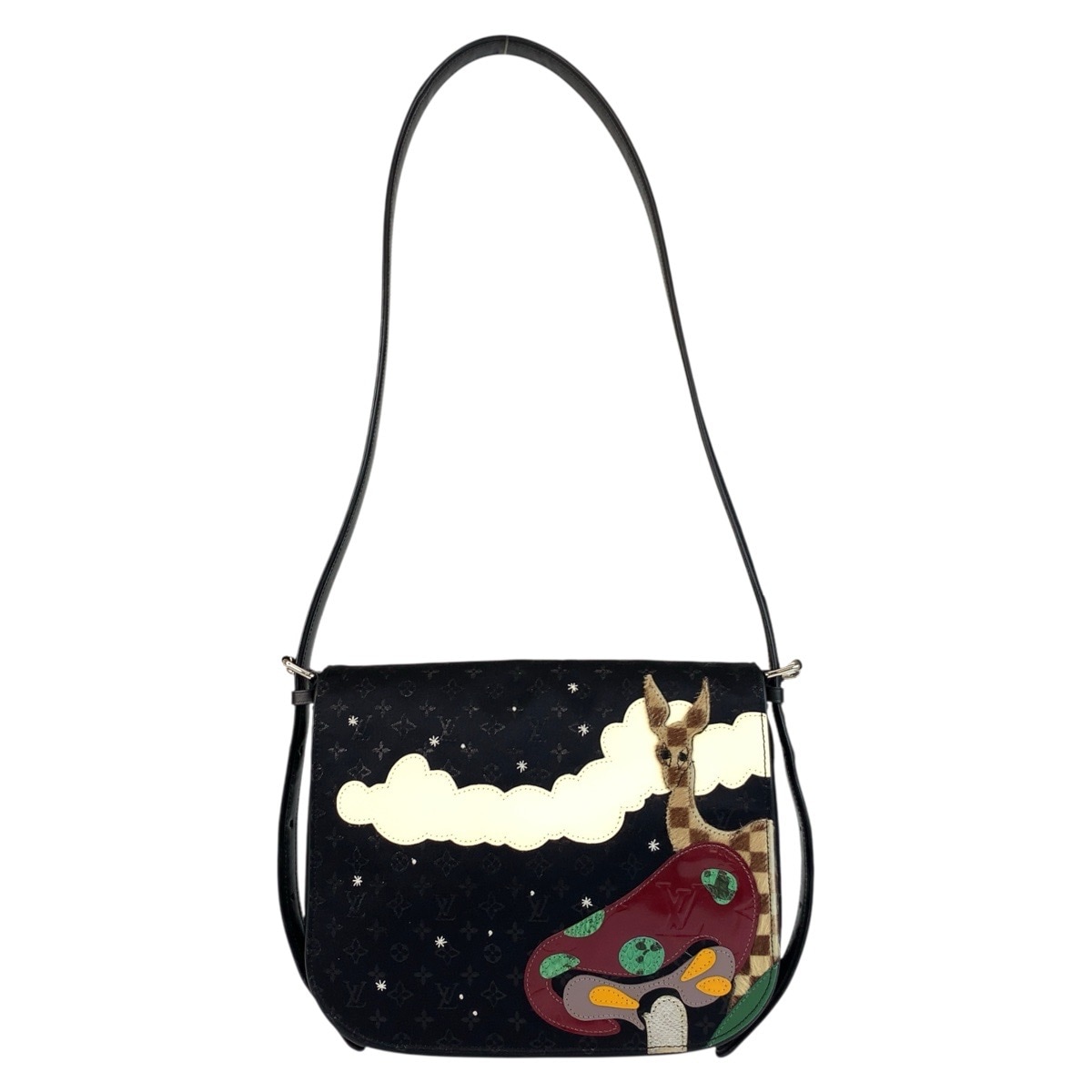 美品 ミニモノグラム コント ドゥ フェ ミュゼット ブラック 黒 シルバー金具 サテン/ハラコ/レザー M92273 ショルダーバッグ レディース 504970