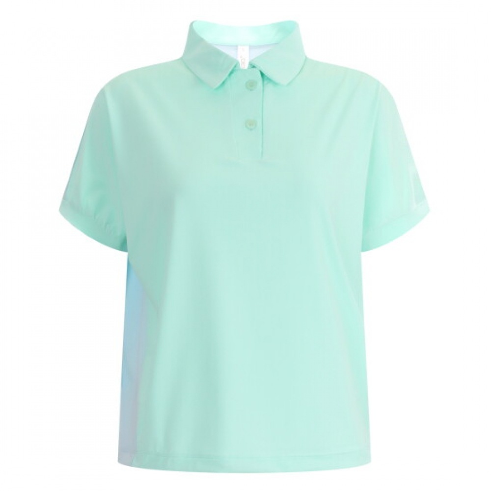 ショップアン レディース カラーブロック カラーネック ゴルフ 半袖 Tシャツ LB-WSH-419-ブルー