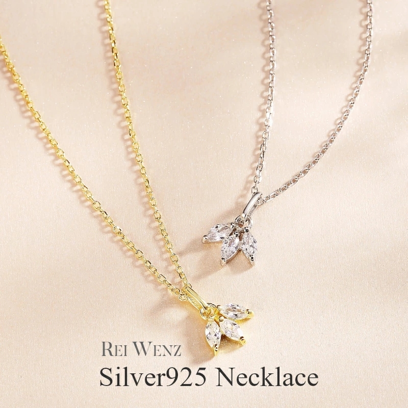 【高品質Silver925】ネックレス Silver925 一粒 花 フラワー ティアドロップ 雫 葉 リーフ シルバー ゴールド かわいい シンプル レディース ジルコニア Silver925
