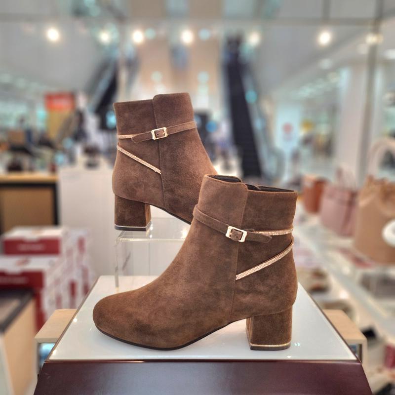 女性の足に優しい5cmクリスタルストラップ軽量スエードアンクルブーツ3fr602-F_CA