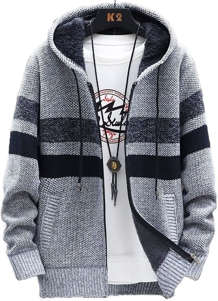 エンプティオ フード付き ニットジャケット メンズ アウター フルジッパー トップス ジップパーカー 長袖 薄グレー(ライトグレー, XL)