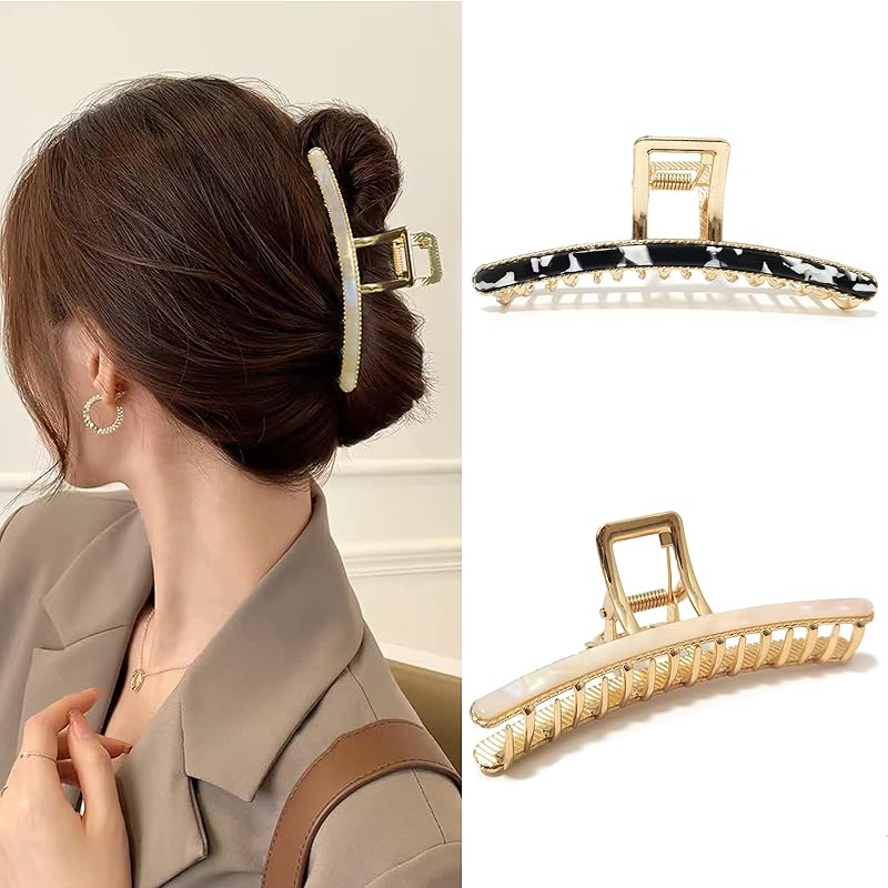 Fuyunohi ヘアクリップ べっ甲 2個セット 韓国 バンスクリップ ヘアアクセサリー 大人 髪留め クリップ 大きめ しっかり エレガント きれい オフィス デート ギフトプレゼント 女性 母の
